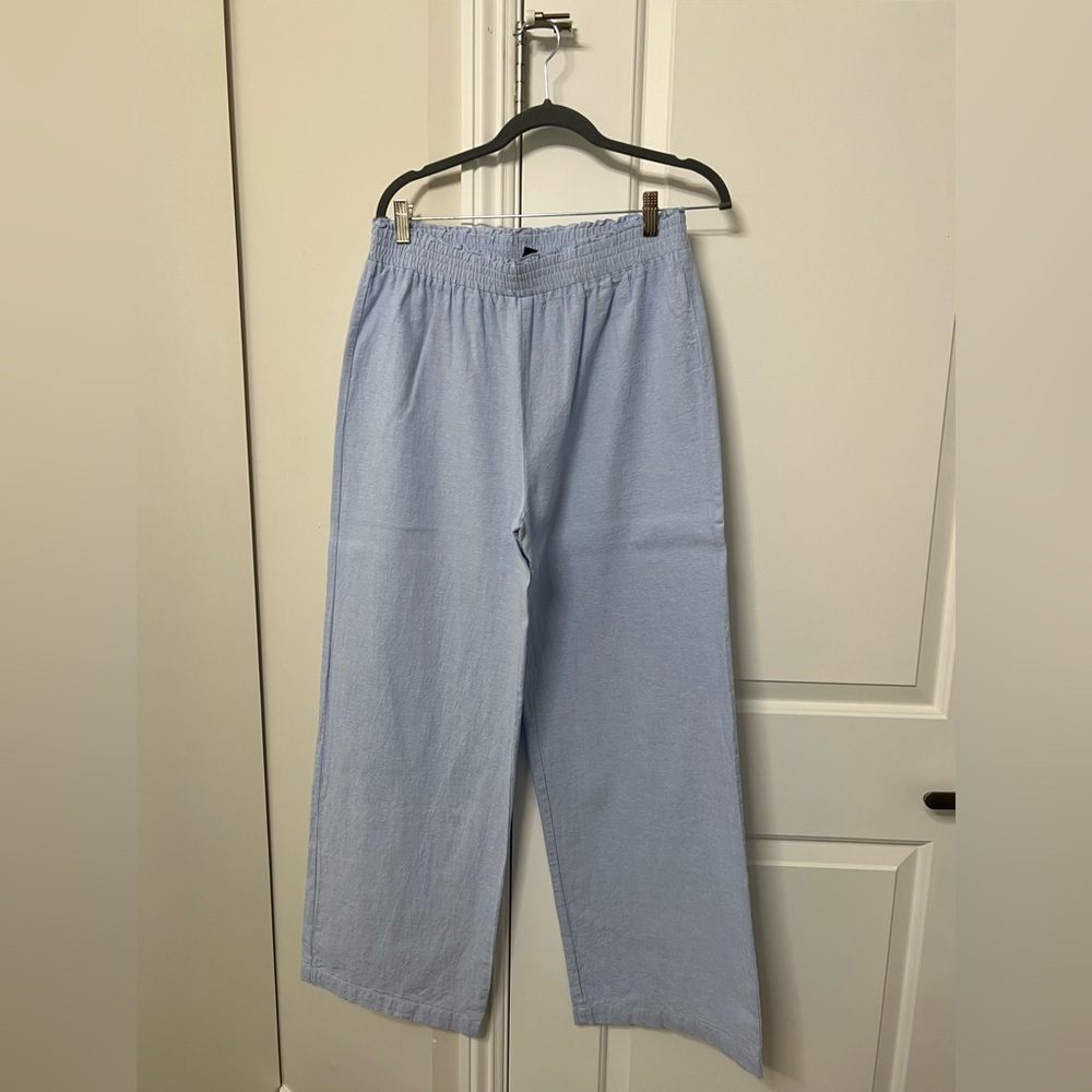 Saks Fifth Avenue Light Blue Women’s Elastic-Waist flowy linen pants